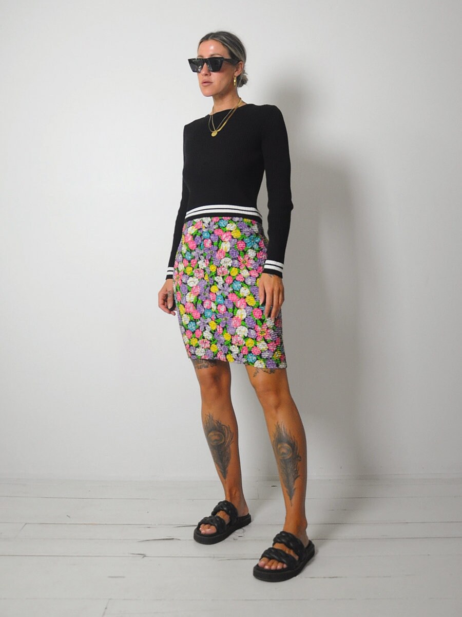 90's Bubble Knit Floral skirt