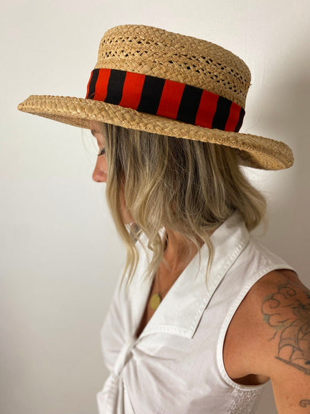 1970's Italian Straw Boater Hat