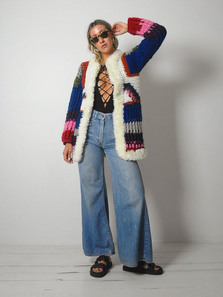 1970's Rainbow Crochet Cardigan