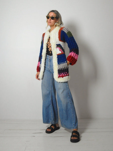 1970's Rainbow Crochet Cardigan