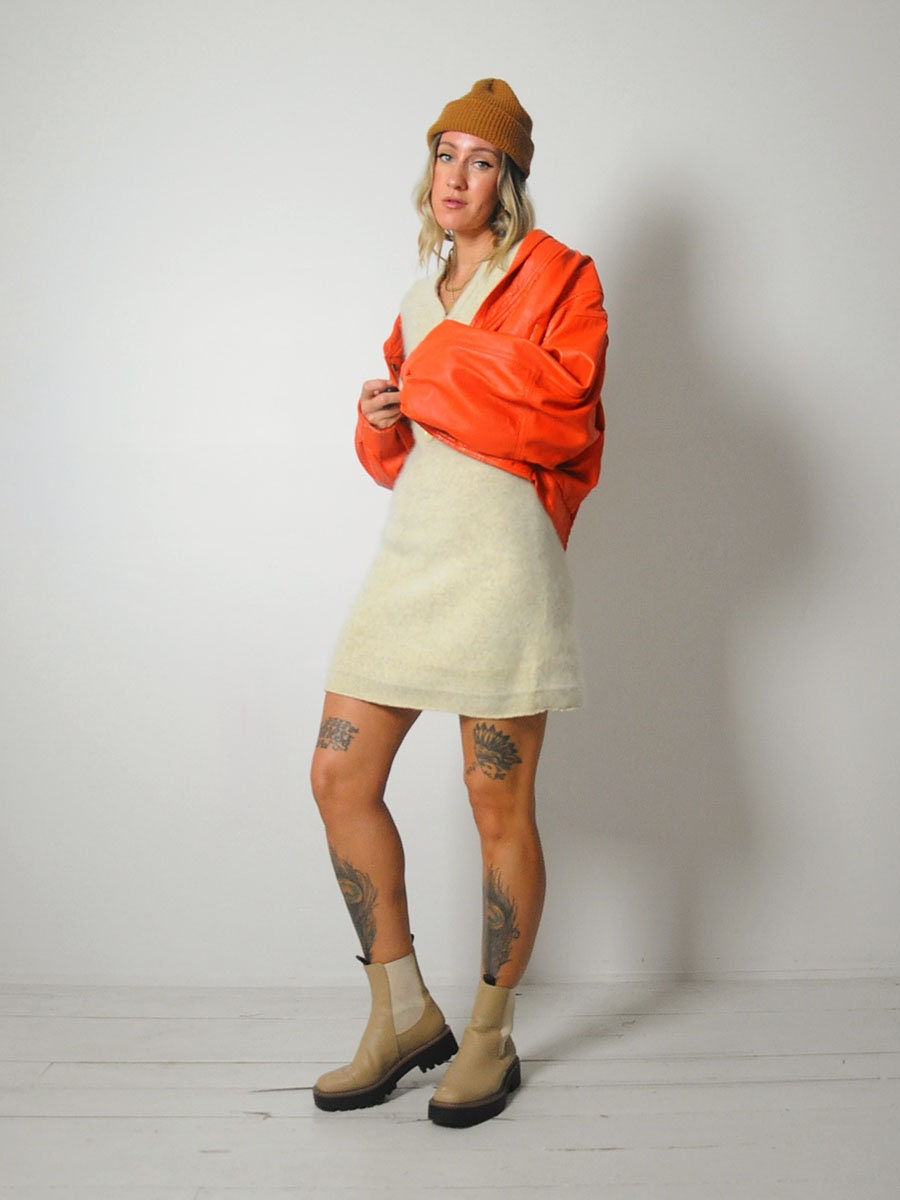 Tangerine Leather Bomber