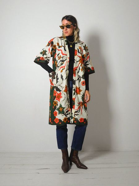 1960's Bird Print Cotton Robe