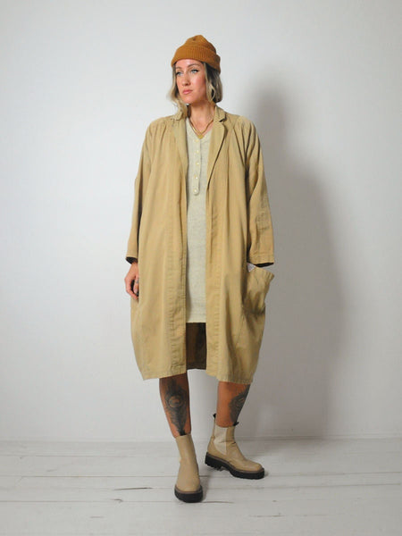 Draped Cotton Camel Duster