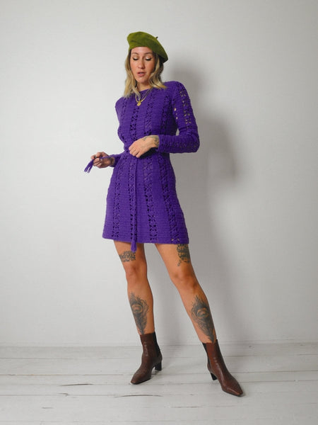 1960's Violet Wool Crochet Dress