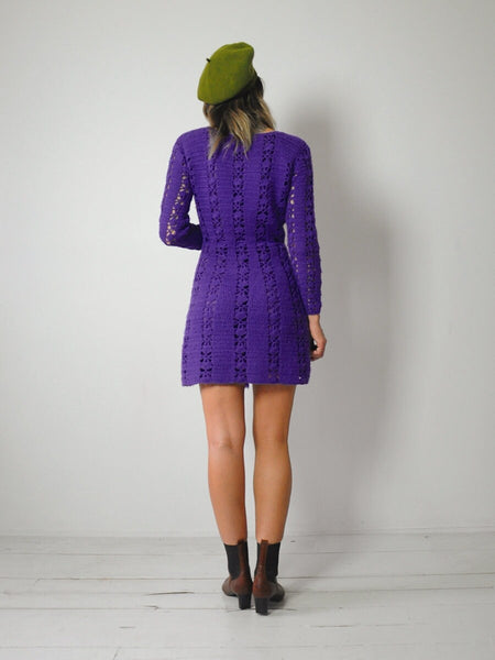 1960's Violet Wool Crochet Dress