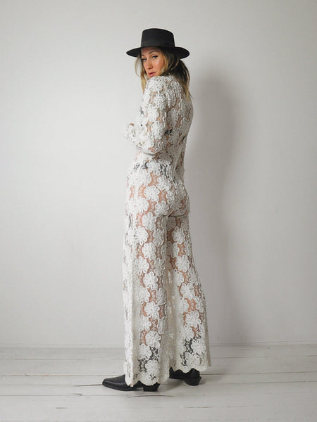 1970's Sheer Lace Flared Jumpsuit