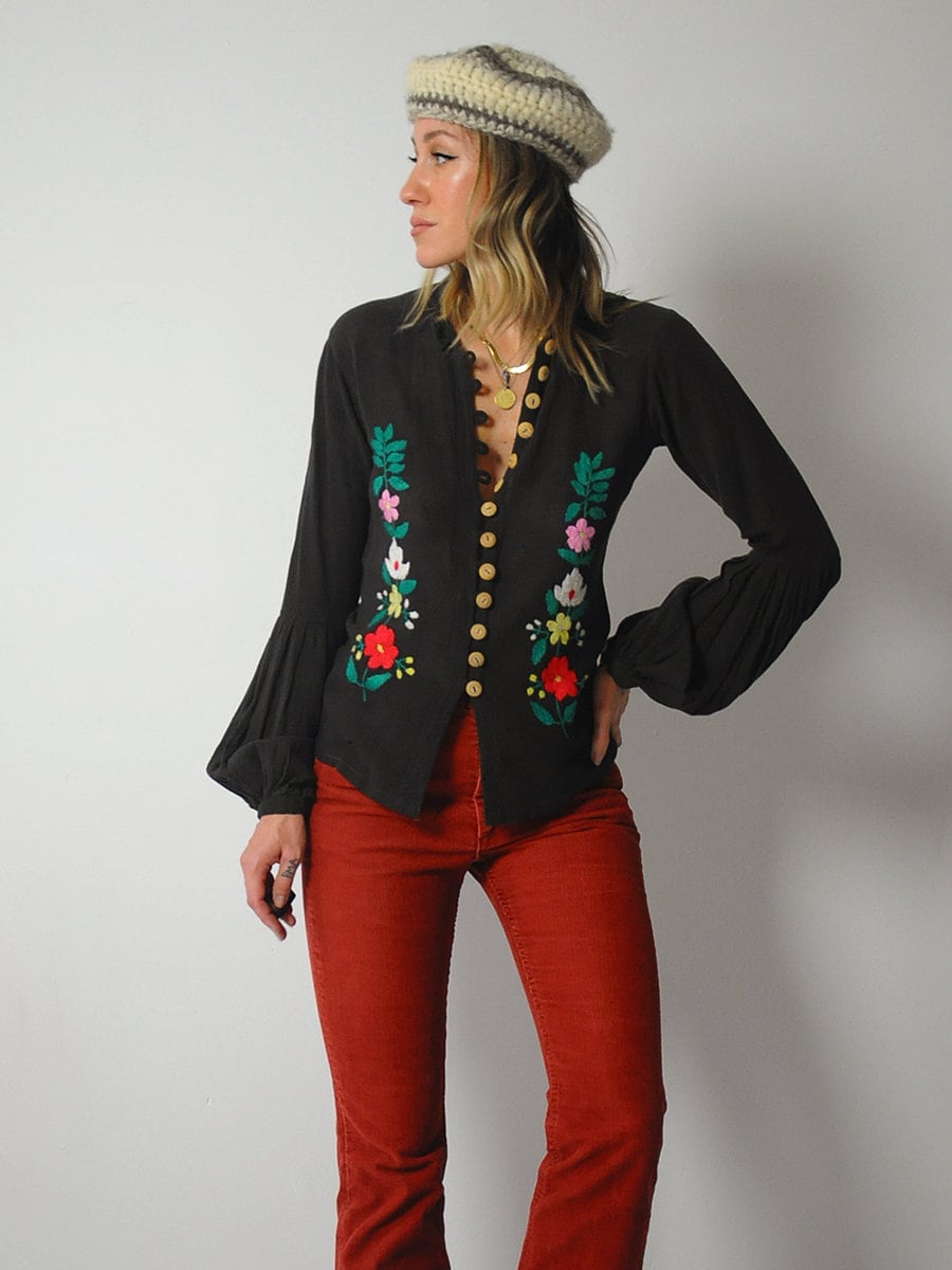 1970's India Gauze Floral Blouse