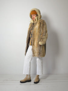 1970's Hooded Faux Fur Coat