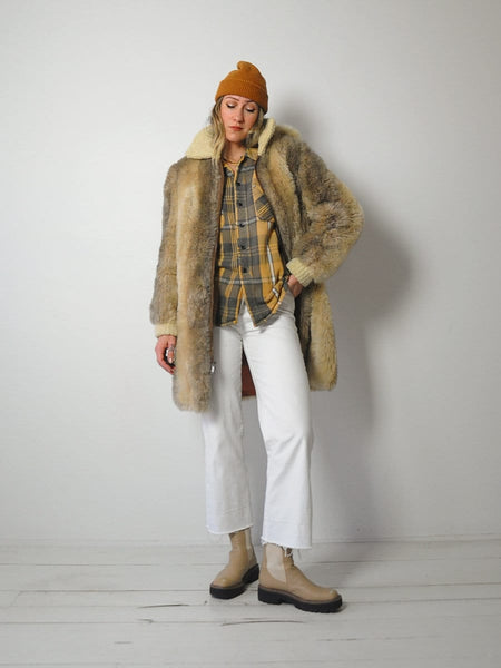 1970's Hooded Faux Fur Coat