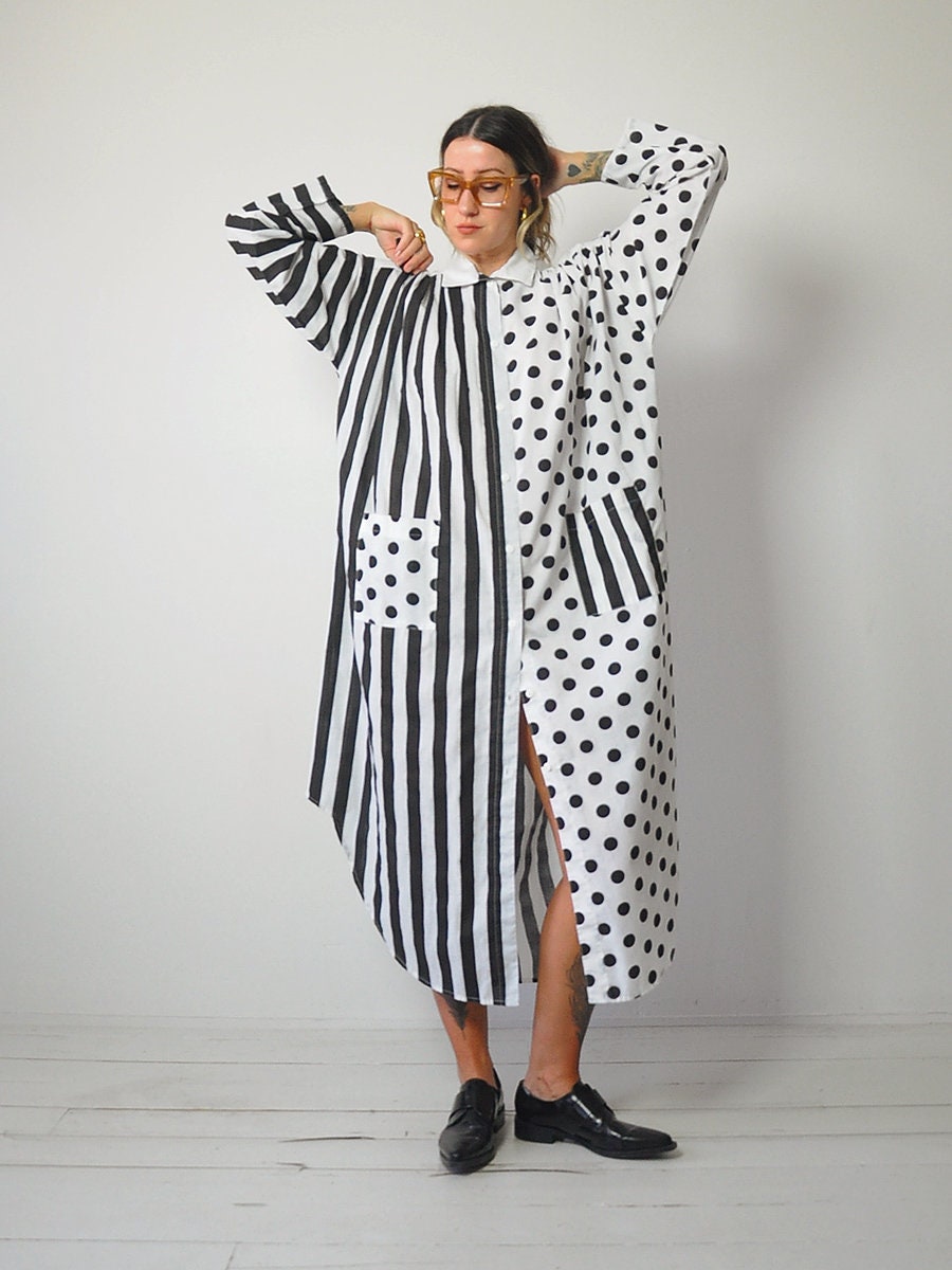 1980's Dot & Stripe Tent Shirt Dress