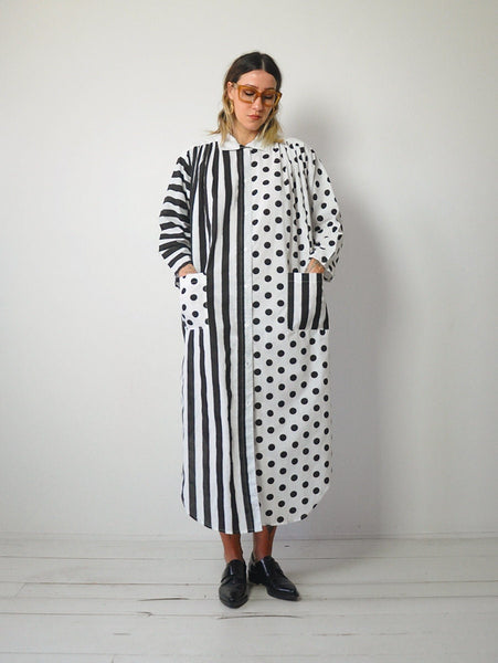 1980's Dot & Stripe Tent Shirt Dress