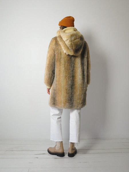 1970's Hooded Faux Fur Coat