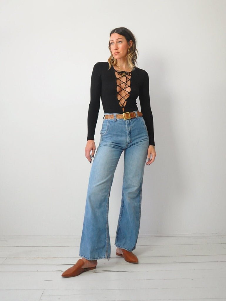 Red snap sales bell bottom jeans