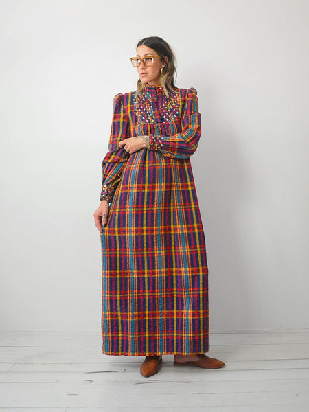 1970's Rainbow Plaid Maxi Dress