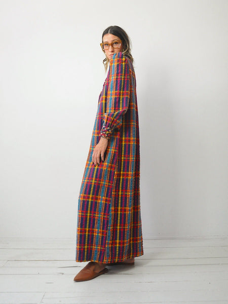 1970's Rainbow Plaid Maxi Dress