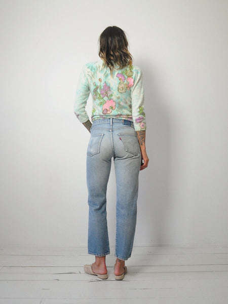 1950's Angora Hand Screen Printed Floral Cardigan