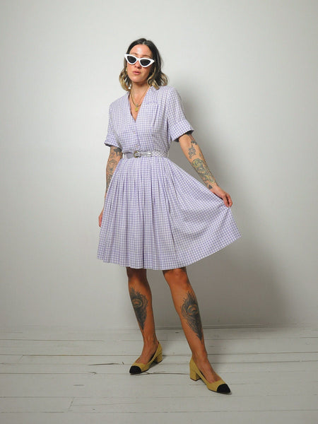 1950's Lavender Gingham Shirt Dress