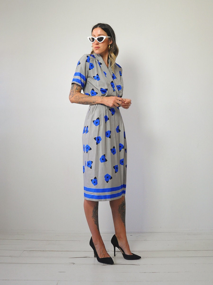 1980's Floral Pocket Shirt Dress