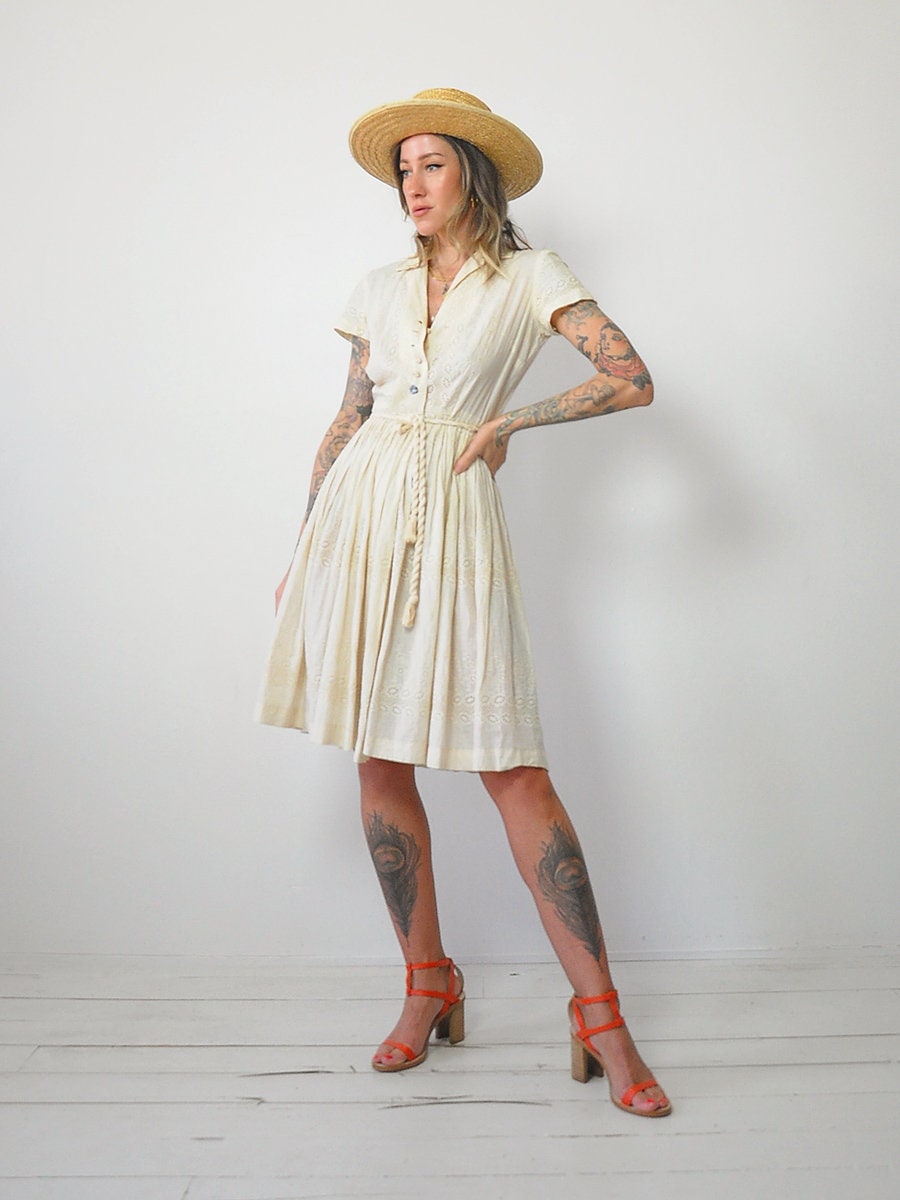 1950's Vanilla Eyelet Lace Dress
