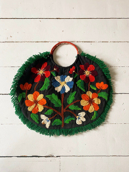1970's Embroidered Floral Handbag