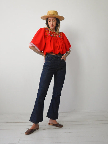 1970's Embroidered Floral Crop Top