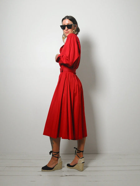 Crimson Belted Shirt Dress