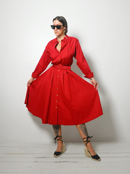 Crimson Belted Shirt Dress