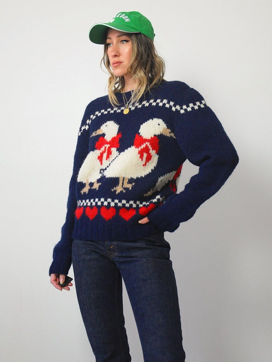 トップス 80s Woolrich Birds Eye Wool Knit Vintage Woolrich Mens XL Birdseye Sweater Navy Blue 85% Wool