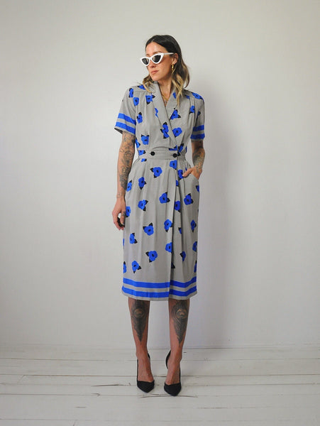 1980's Floral Pocket Shirt Dress