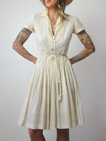 1950's Vanilla Eyelet Lace Dress