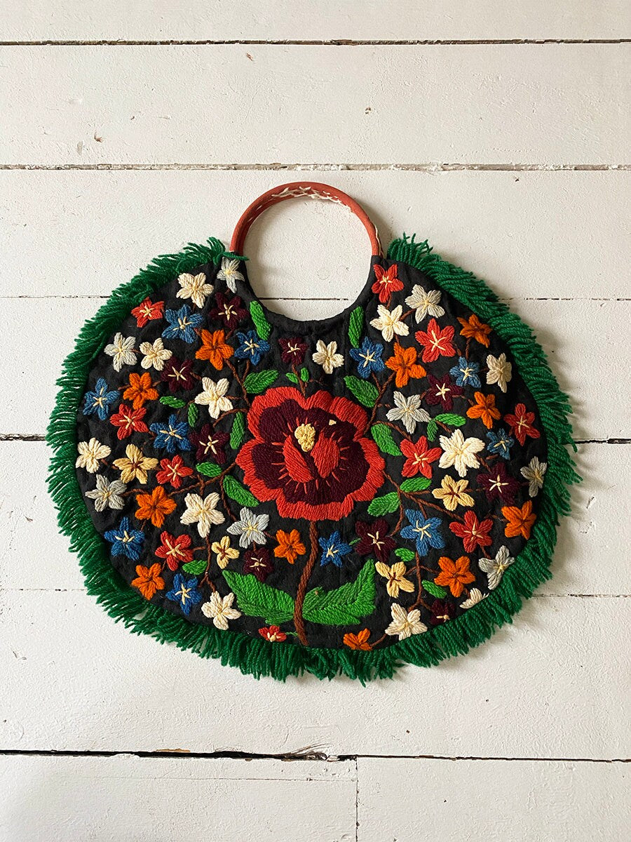 1970's Embroidered Floral Handbag