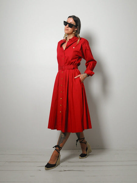 Crimson Belted Shirt Dress
