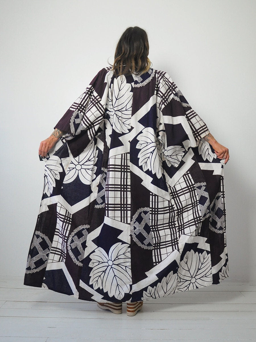 1950's Plaid + Floral Kimono Robe