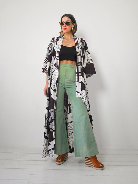 1950's Plaid + Floral Kimono Robe