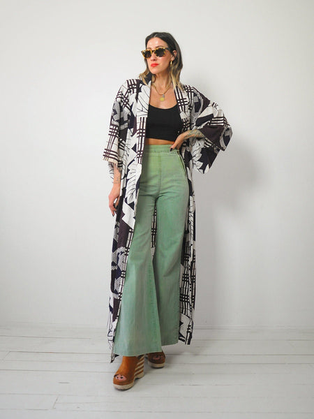 1950's Plaid + Floral Kimono Robe