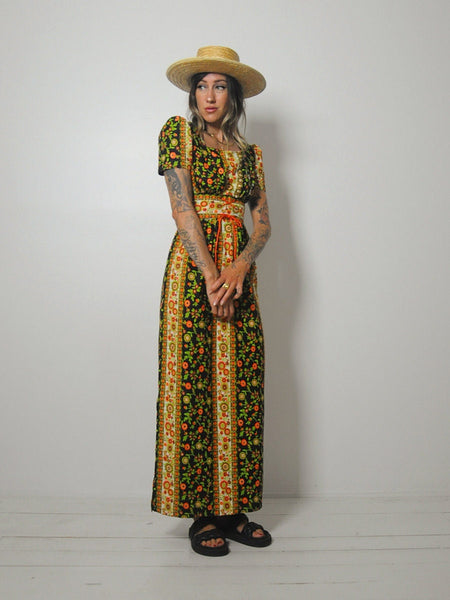 1970's Corset Tie Floral Dress