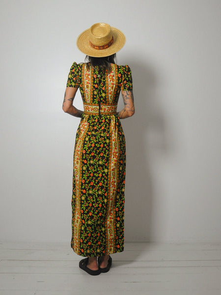 1970's Corset Tie Floral Dress