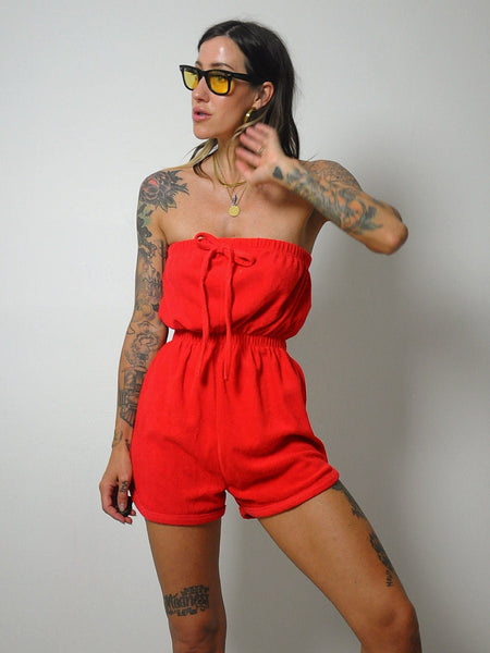 1970's Red Terry Cloth Romper