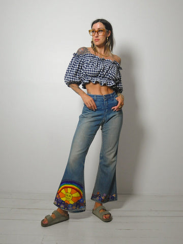 1960's/70's Sun + Rainbow Flared Jeans 34x30