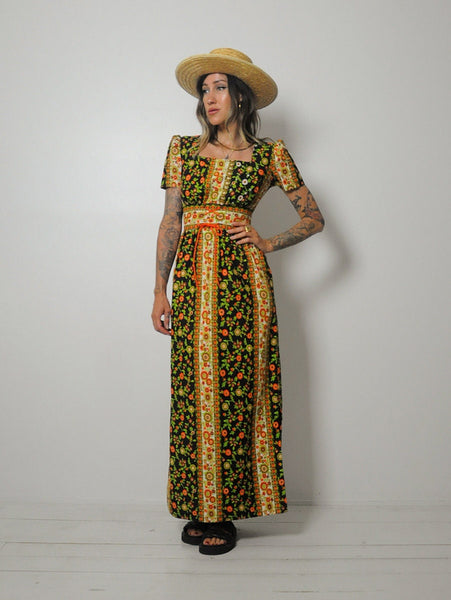 1970's Corset Tie Floral Dress