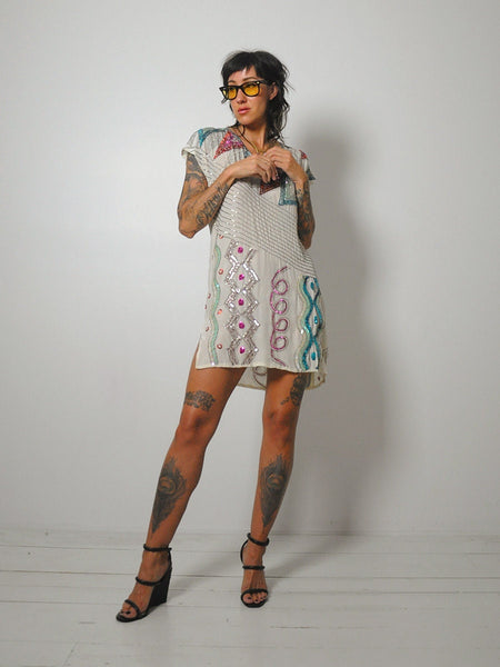 1980's Silk Sequined Shift Dress