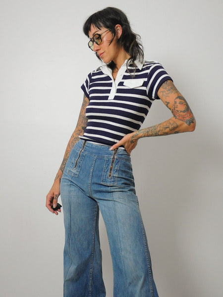 1970's Navy Striped Polo Shirt