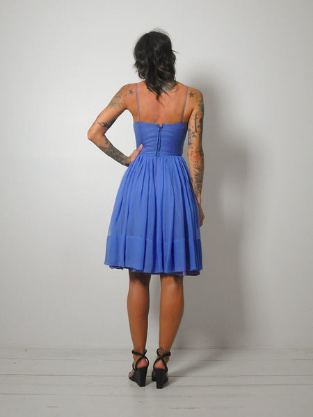 1950's Blue Lattice Chiffon Dress