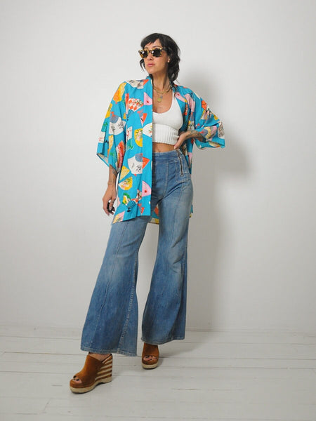 1960's Fan Print Kimono Robe