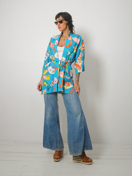 1960's Fan Print Kimono Robe