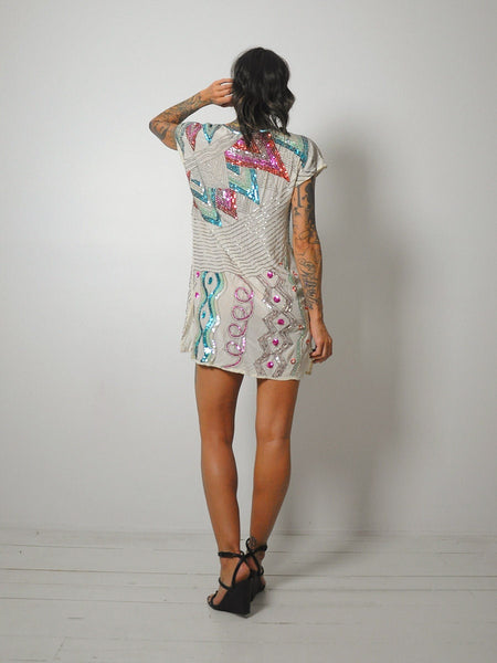 1980's Silk Sequined Shift Dress