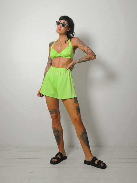 1990's Lime Bikini & Shorts Set