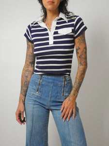 1970's Navy Striped Polo Shirt