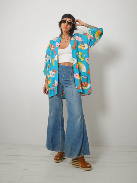 1960's Fan Print Kimono Robe