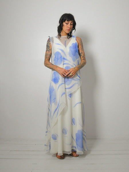 1970's Chiffon Watercolor Dress